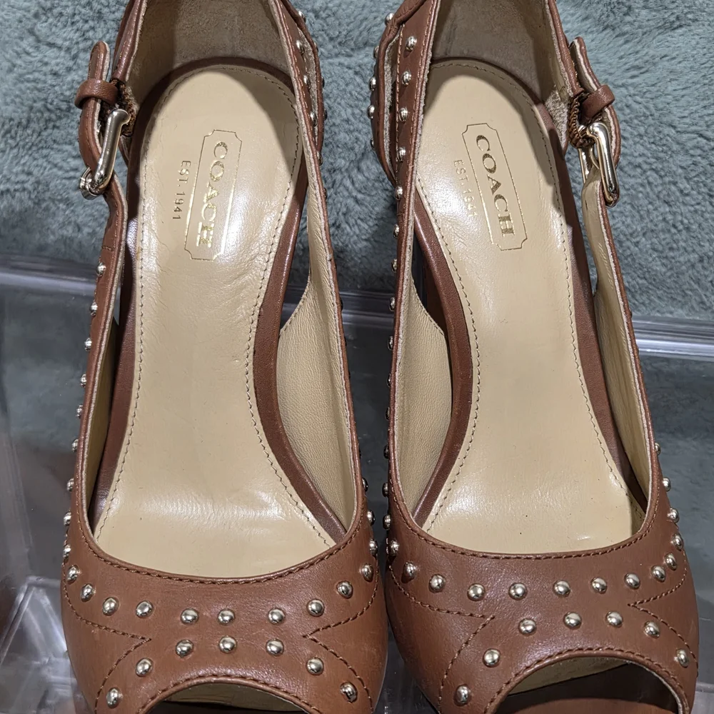 Coach Tan Studded Women's Heels - Picture 1 of 5